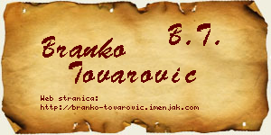 Branko Tovarović vizit kartica